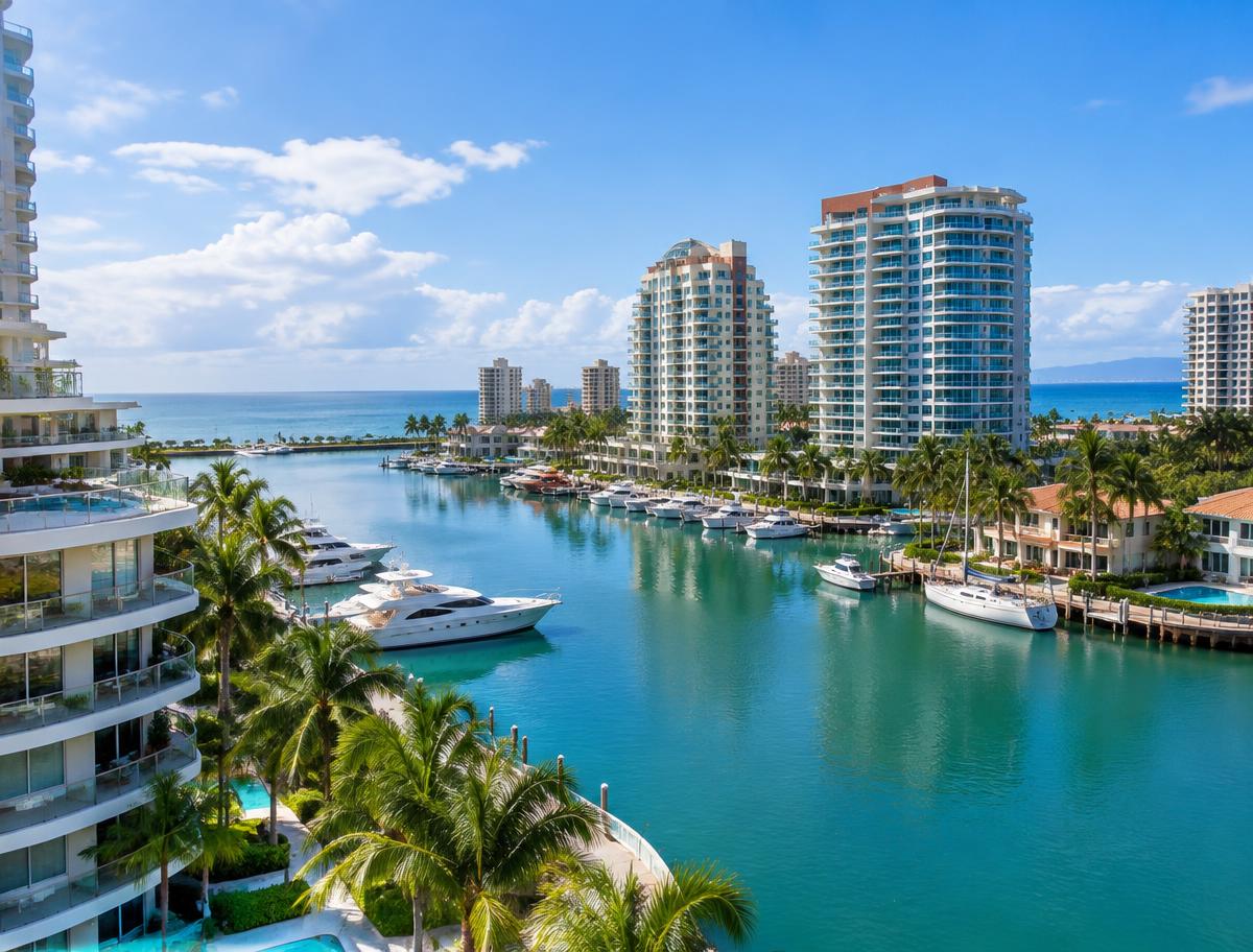 Residencias y marina de Lechería frente al mar Caribe